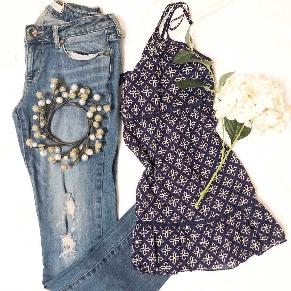 3/$15💜AEO Purple Beaded Keyhole Print Blouse